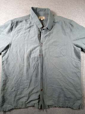Solitude Men's Short Sleeve Linen Cotton Blend Button-Down Shirt